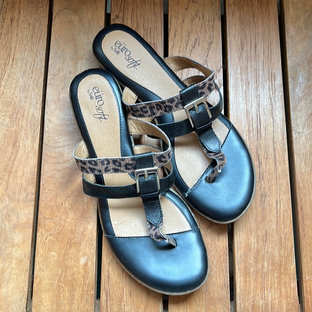 Leopard Print & Black Sandals